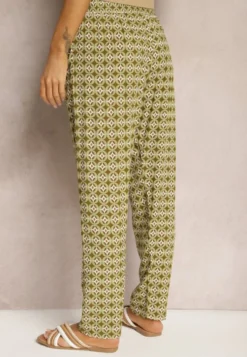 Ciemnozielone Spodnie z Wiskozy w Fantazyjny Print Innozentia
