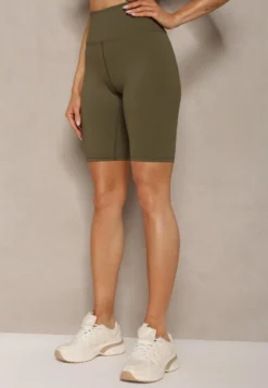 Ciemnozielone Szorty Kolarki High Waist z Elastycznego Materiału Nanestia