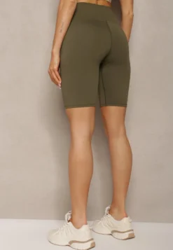 Ciemnozielone Szorty Kolarki High Waist z Elastycznego Materiału Nanestia