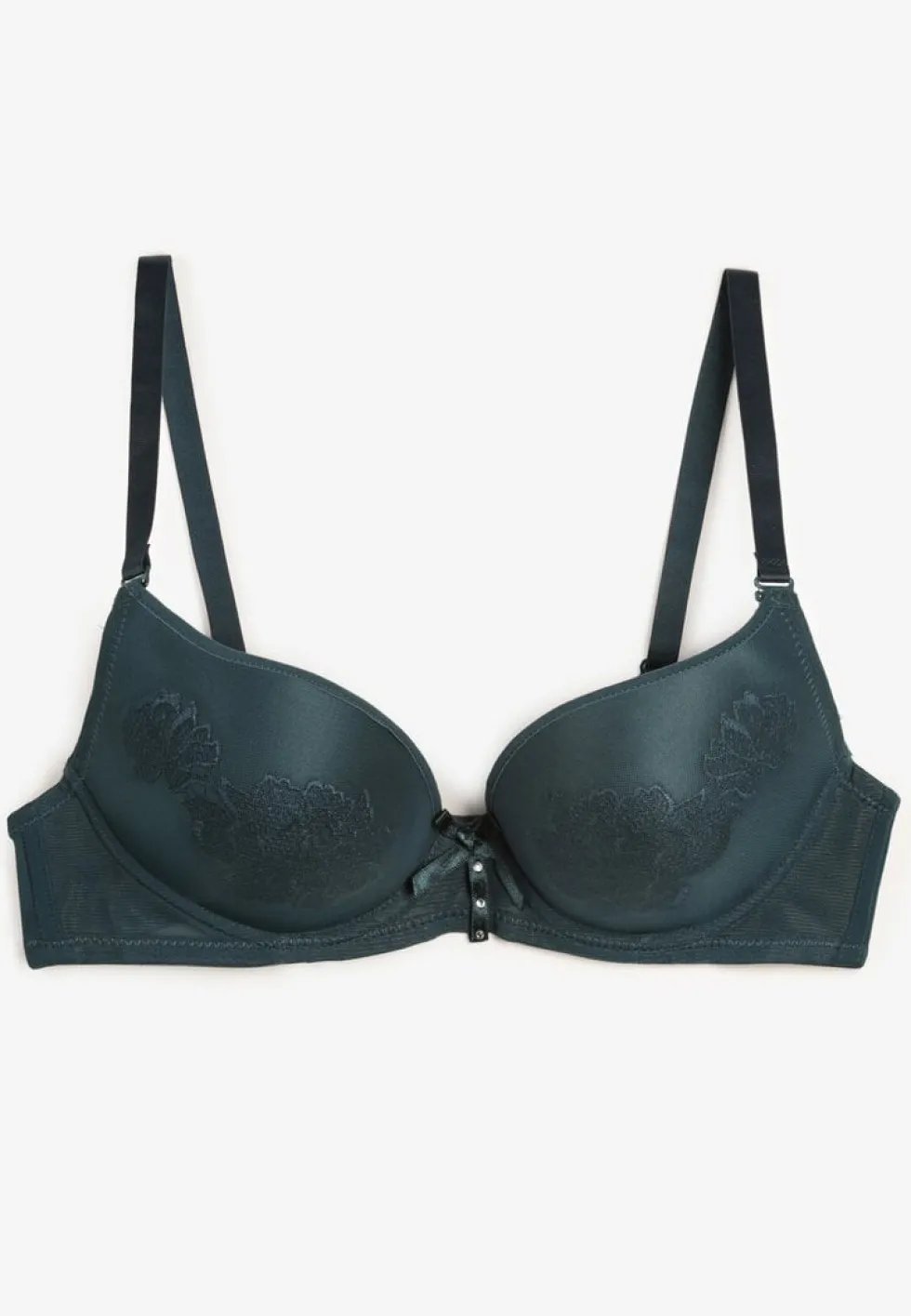 Ciemnozielony Biustonosz Push Up Ozdobiony Kwiatowym Wzorem i Kokardką Amaril