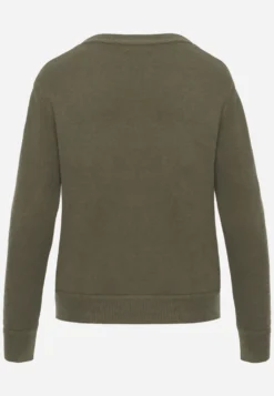 Ciemnozielony Casualowy Sweter o Klasycznym Fasonie z Okrągłym Dekoltem Pilare