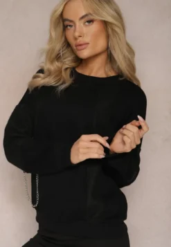Czarna Bawełniana Bluza z Łańcuszkiem Eleutia