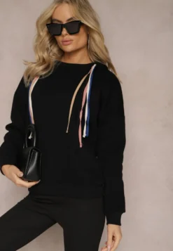 Czarna Bawełniana Bluza z Sznurkami i Kapturem Tyche