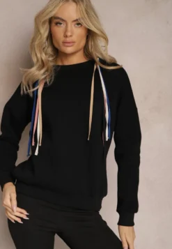 Czarna Bawełniana Bluza z Sznurkami i Kapturem Tyche