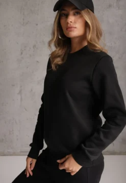 Czarna Bluza Basic Ocieplana Polarem Kaianna