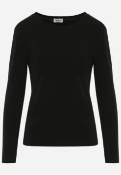 Czarna Bluzka Basic o Fasonie Typu Longsleeve z Delikatnym Ociepleniem Kuarta