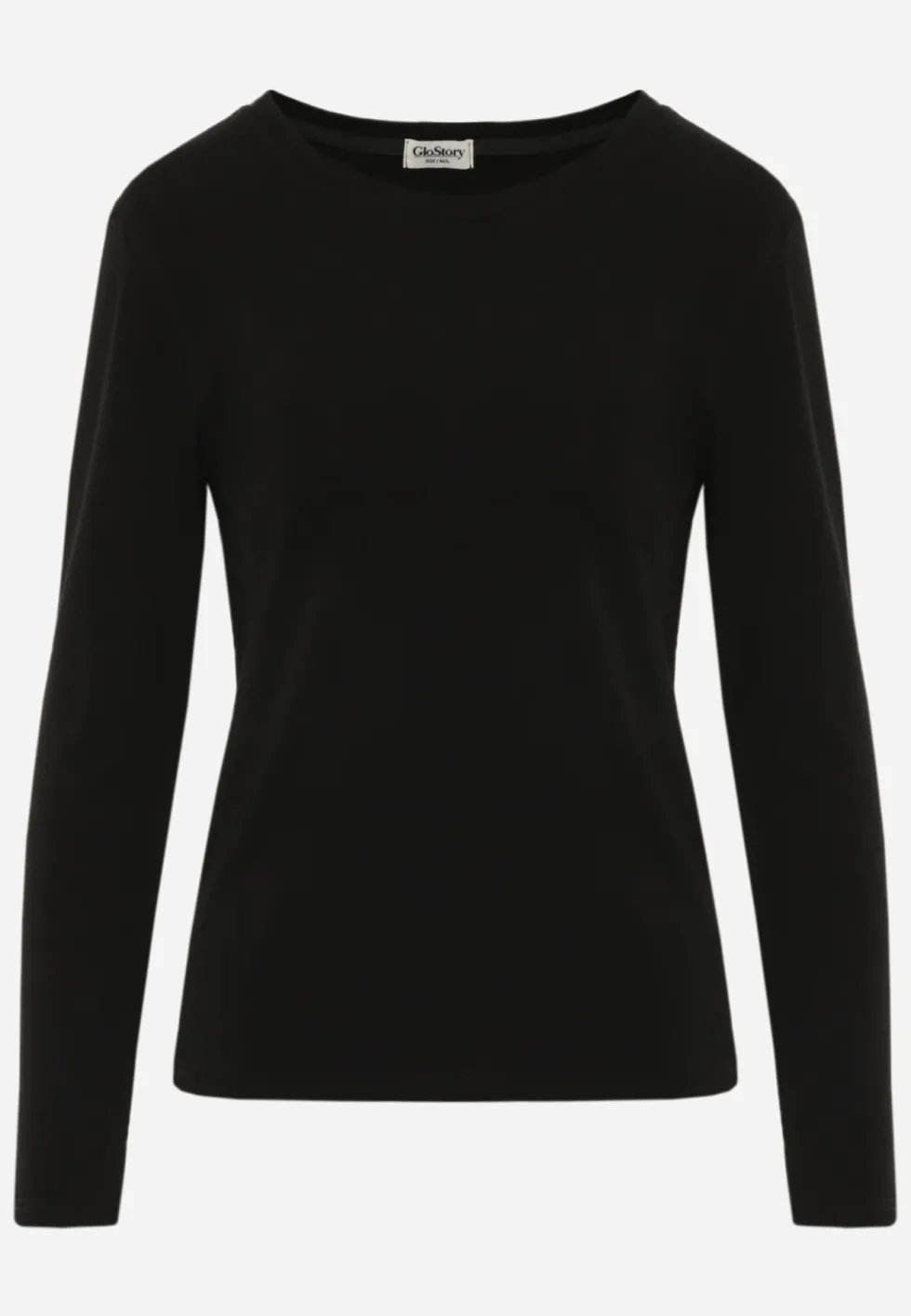 Czarna Bluzka Basic o Fasonie Typu Longsleeve z Delikatnym Ociepleniem Kuarta