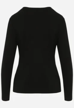 Czarna Bluzka Basic o Fasonie Typu Longsleeve z Delikatnym Ociepleniem Kuarta