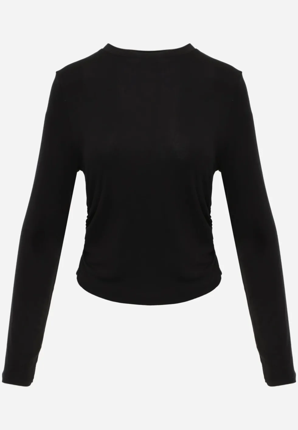 Czarna Bluzka Longsleeve z Marszczeniem z Półtransparentnej Tkaniny z Lyocellu Kiava
