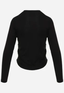 Czarna Bluzka Longsleeve z Marszczeniem z Półtransparentnej Tkaniny z Lyocellu Kiava