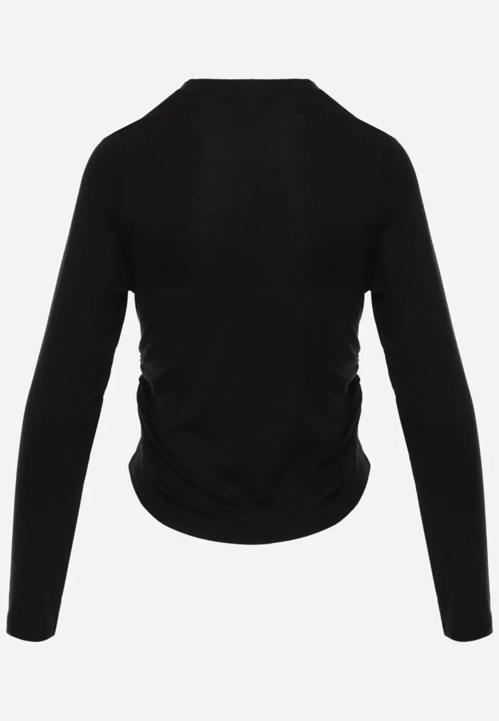 Czarna Bluzka Longsleeve z Marszczeniem z Półtransparentnej Tkaniny z Lyocellu Kiava