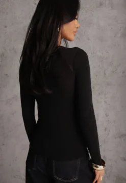Czarna Bluzka Longsleeve z Wiskozy i Kaszmiru Unelle