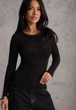 Czarna Bluzka Longsleeve z Wiskozy i Kaszmiru Unelle