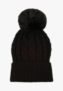 Czarna Czapka Beanie z Ozdobnym Pomponem Norirra