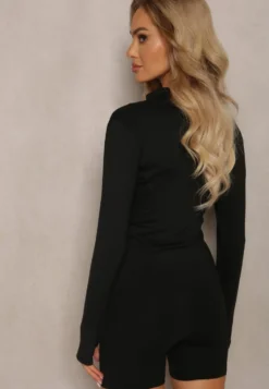Czarna Dopasowana Bluza w Sportowym Stylu na Suwak Veralia