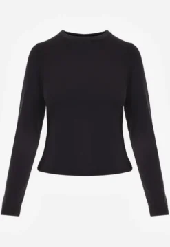 Czarna Dopasowana Bluzka Typu Longsleeve z Bawełną Moanti