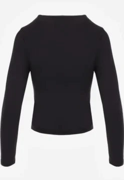 Czarna Dopasowana Bluzka Typu Longsleeve z Bawełną Moanti