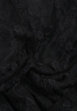 Czarna Dopasowana Sukienka Elegant z Rękawami i Detalami z Koronki z Okrągłym Dekoltem na Plecach Fesi