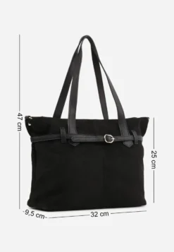 Czarna Elegancka Torebka Shopper Bag o Fakturze Zamszu z Paskiem z Klamerką Mudrey