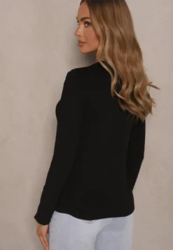 Czarna Klasyczna Bluzka Longsleeve z Wiskozy Lealindra