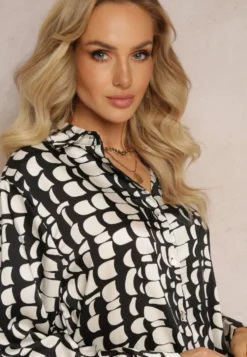Czarna Koszula w Abstrakcyjny Geometryczny Wzór Nareena