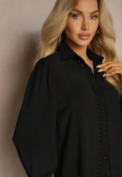 Czarna Koszula z Eleganckimi Ażurowymi Wstawkami Meristas