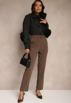 Czarna Koszula z Elegancką Kokardą i Falbanami Zaliressa