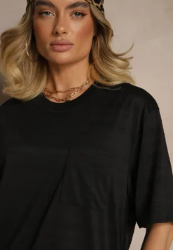 Czarna Koszulka T-shirt z Naszytą Kieszonką TLanitra