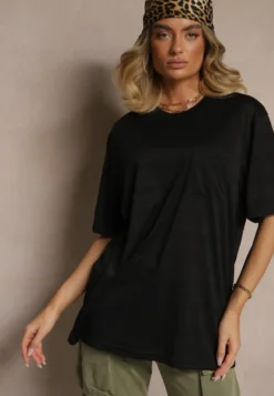 Czarna Koszulka T-shirt z Naszytą Kieszonką TLanitra