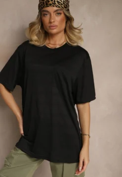 Czarna Koszulka T-shirt z Naszytą Kieszonką TLanitra