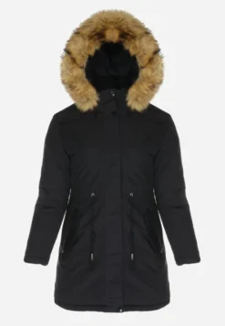 Czarna Kurtka Parka Dwustronna Deyu