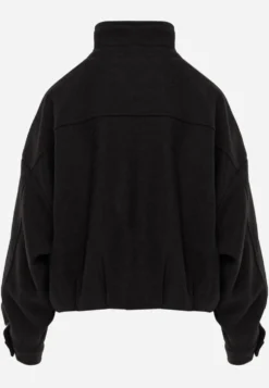 Czarna Kurtka Przejściowa Bomber Jacket ze Stójką z Tkaniny Flauszowej z Wiskozą Havenitta