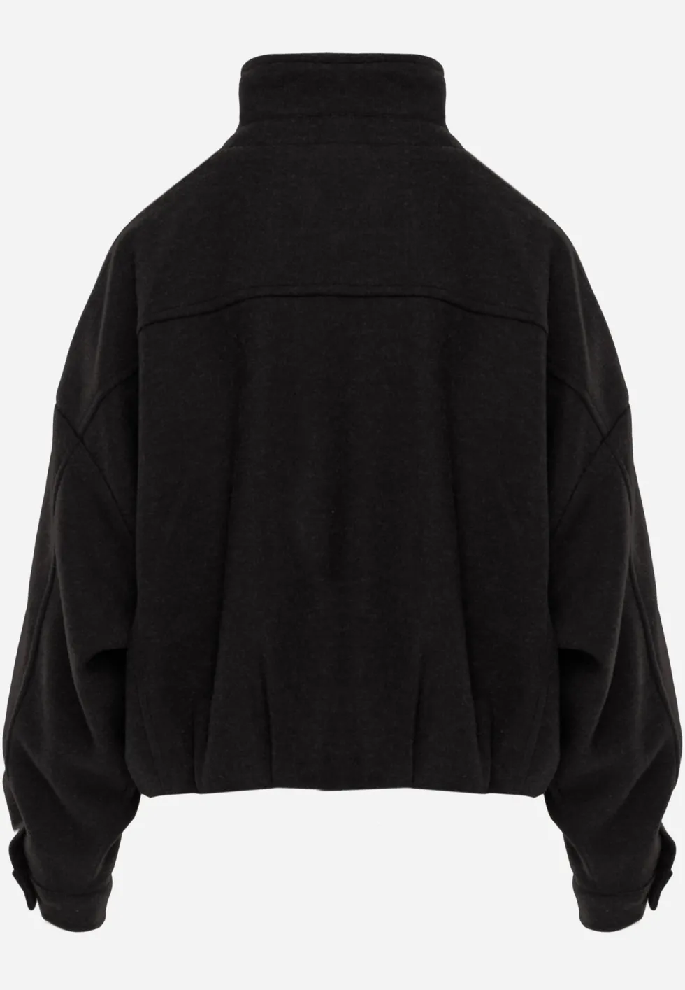 Czarna Kurtka Przejściowa Bomber Jacket ze Stójką z Tkaniny Flauszowej z Wiskozą Havenitta