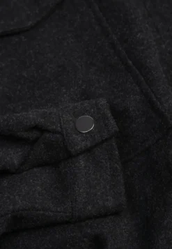 Czarna Kurtka Przejściowa Bomber Jacket ze Stójką z Tkaniny Flauszowej z Wiskozą Havenitta