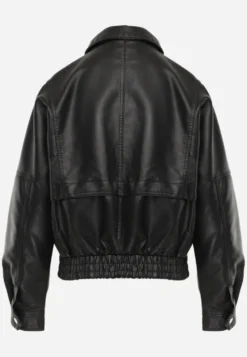 Czarna Kurtka Przejściowa Ramoneska w Stylu Bomber Jacket z Kołnierzykiem Rajvia