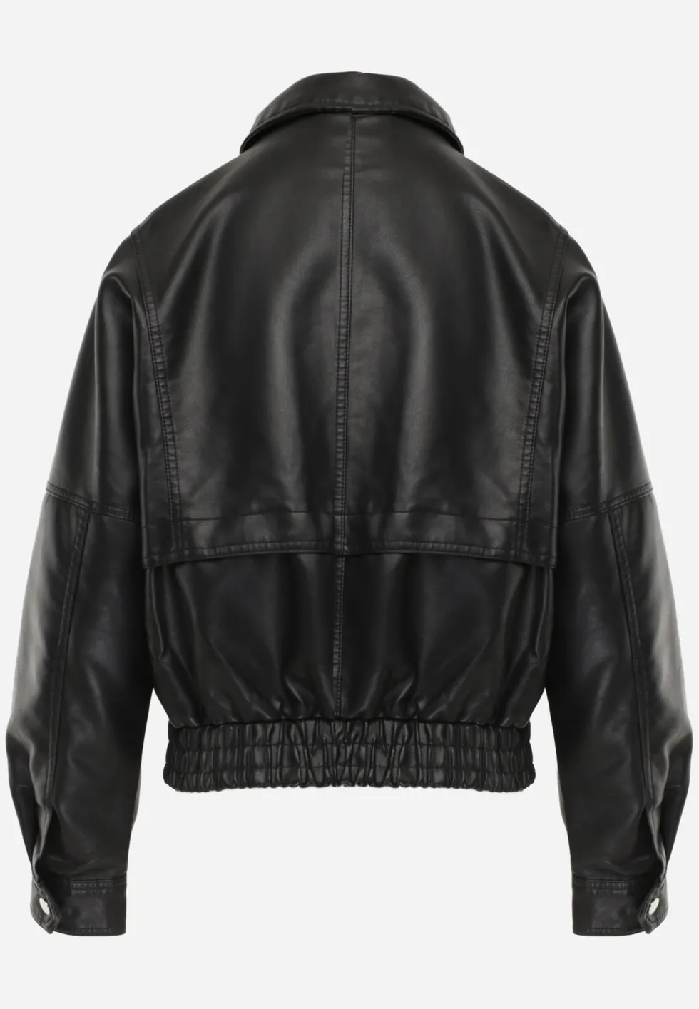 Czarna Kurtka Przejściowa Ramoneska w Stylu Bomber Jacket z Kołnierzykiem Rajvia