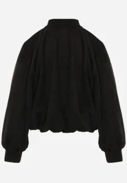 Czarna Kurtka Przejściowa w Stylu Preppy o Fasonie Bomberki z Guzikami Zirafena