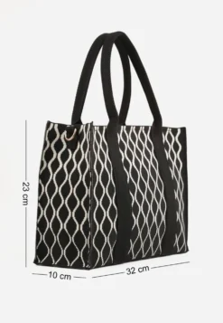 Czarna Materiałowa Torebka Typu Shopper o Prostokątnym Kształcie z Paskiem na Ramię Najan