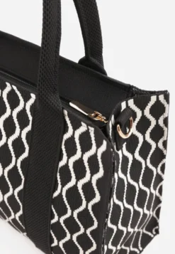 Czarna Materiałowa Torebka Typu Shopper o Prostokątnym Kształcie z Paskiem na Ramię Najan