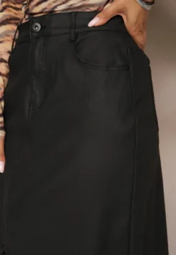 Czarna Midi Spódnica High Waist z Guzikiem i Kieszeniami oraz Suwakiem Navitta