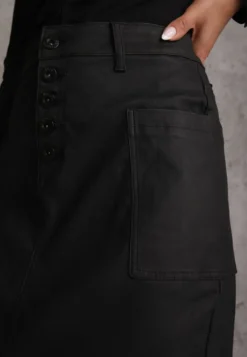 Czarna Ołówkowa Spódnica Midi High Waist z Imitacji Skóry Adaulfo