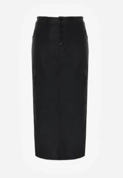 Czarna Ołówkowa Spódnica Midi High Waist z Imitacji Skóry Adaulfo