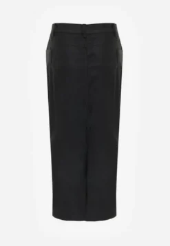 Czarna Ołówkowa Spódnica Midi High Waist z Imitacji Skóry Adaulfo
