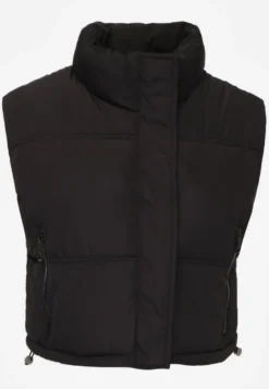 Czarna Pikowana Kamizelka Puffer o Kroju Crop Tadrel