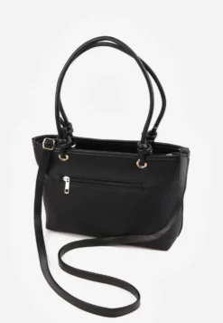 Czarna Pleciona Torebka w Stylu Shopperki z Długimi Uchwytami i Supełkami Alemiche