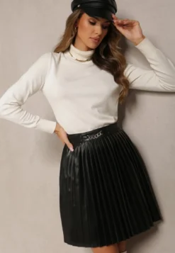 Czarna Plisowana Spódnica Mini z Imitacji Skóry Eshin