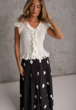 Czarna Rozkloszowana Spódnica Plisowana High Waist w Groszki Telede