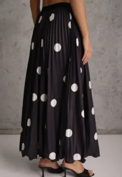 Czarna Rozkloszowana Spódnica Plisowana High Waist w Groszki Telede