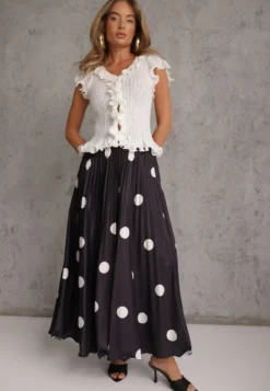 Czarna Rozkloszowana Spódnica Plisowana High Waist w Groszki Telede