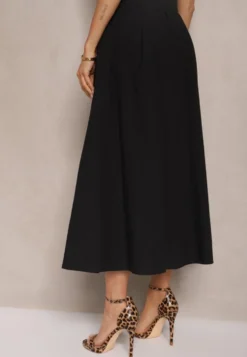 Czarna Rozkloszowana Spódnica z Bawełną High Waist Katavira